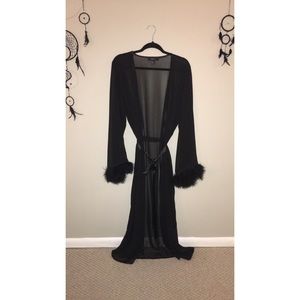 Sheer black fuzzy cuff robe